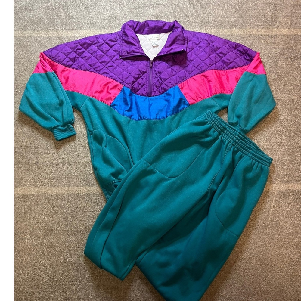 Vintage Bocoo Color Block Tracksuit Set Quilted Quarter Zip Womens Size M 1980s